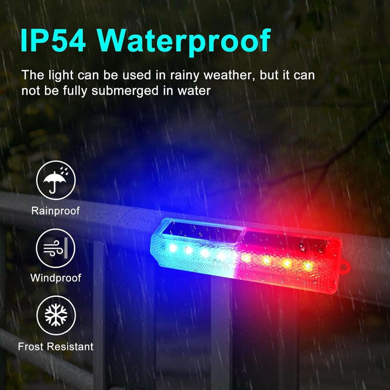 Aolyty Solar Warning Light, Bright Red and Blue Light Flashing Alternately Waterproof Emergency Caution Lights for Construction Site, Dock, Guardrails, Driveway, Beacon (Red & Blue) - Image 4